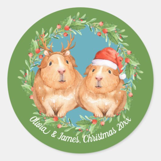 Adortable Guinea Pig Weihnachten Paar Runder Aufkleber (Vorderseite)