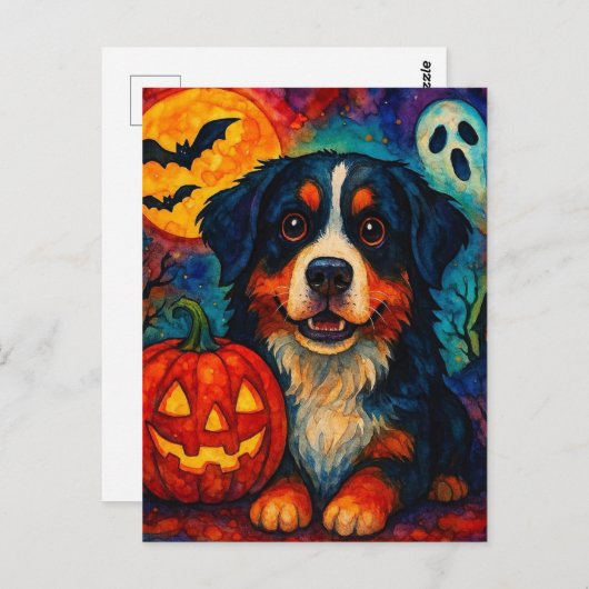 Adortable Halloween Berner Hund Postkarte (Vorne/Hinten)