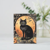 Adortable Halloween Black Cat Wasserfarbe Postkarte (Stehend Vorderseite)