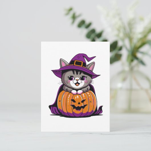 Adortable Halloween Cat Postkarte (Stehend Vorderseite)