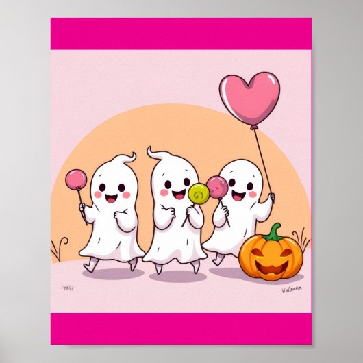 Adortable Halloween-Geister mit Süßigkeiten Poster (Vorne)