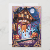 Adortable Halloween-Geister vor der Haustür Karte (Vorderseite)