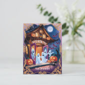 Adortable Halloween-Geister vor der Haustür Postkarte (Stehend Vorderseite)