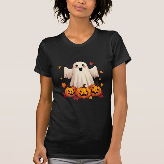 Adortable Halloween Ghost mit Pumpkins T-Shirt (Vorderseite)