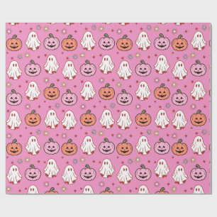 Adortable Halloween Ghosts & Pumpkins Pink Geschenkpapier