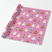 Adortable Halloween Ghosts & Pumpkins Pink Geschenkpapier (Ungerollt)