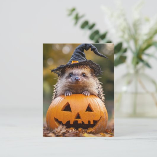 Adortable Halloween-Igel Postkarte (Stehend Vorderseite)