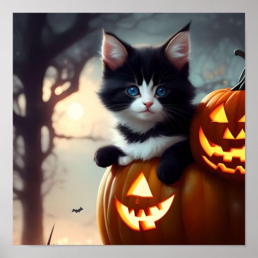 Adortable Halloween Kitten in einem Kürbisposter Poster (Vorne)