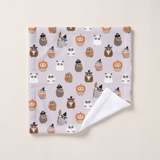 Adortable Halloween Owls Pattern Badhandtuch Set (Waschlappen)