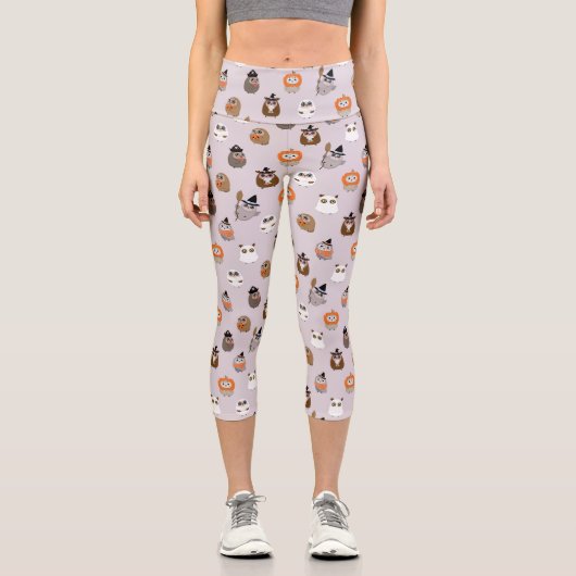Adortable Halloween Owls Pattern Capri Leggings (Vorderseite)