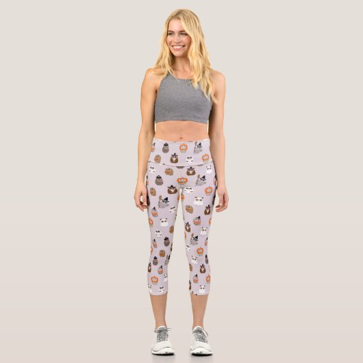 Adortable Halloween Owls Pattern Capri Leggings (Vorderseite)