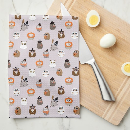 Adortable Halloween Owls Pattern Geschirrtuch (Viertel Falte)