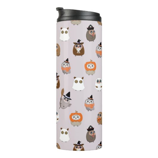 Adortable Halloween Owls Pattern Thermosbecher (Nach rechts gedreht)