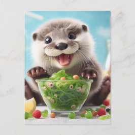 Adortable Happy Otter Salat machen Postkarte