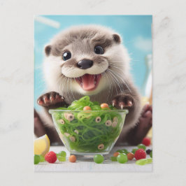 Adortable Happy Otter Salat machen Postkarte