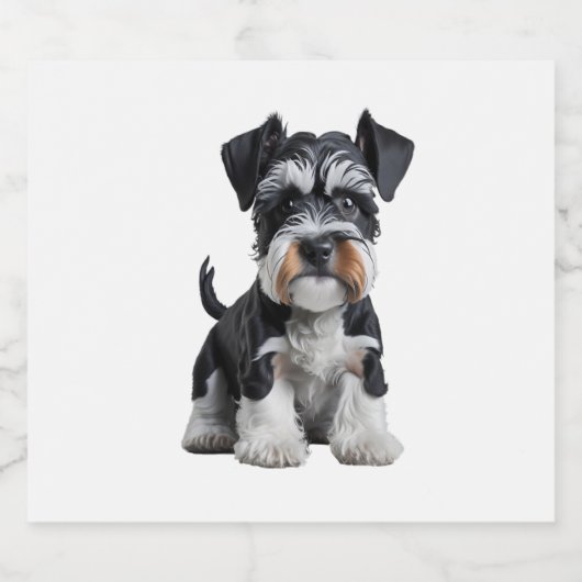 Adortable HD Miniatur Schnauzer Welpenportrait - E Schaumweinetikett (Einzelnes Label)