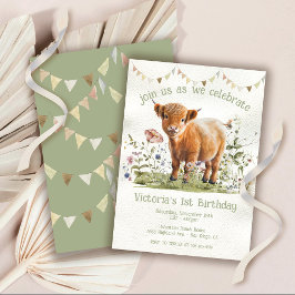 Adortable Highland Cow 1st Birthday Party Einladung