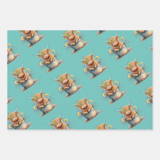 Adortable Highland Cow/Calf Wrapping Paper Geschenkpapier Set (Vorderseite 2)