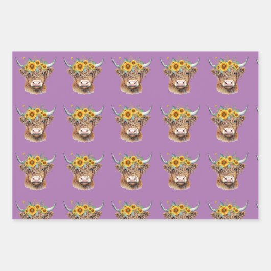 Adortable Highland Cow/Calf Wrapping Paper Geschenkpapier Set (Vorderseite)