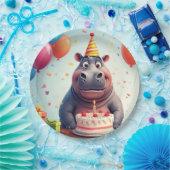 Adortable Hippo feiert Geburtstag mit Kuchen Pappteller (Party)