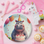 Adortable Hippo feiert Geburtstag mit Kuchen Pappteller (Party)