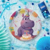 Adortable Hippo feiert Geburtstag mit Kuchen Pappteller (Party)