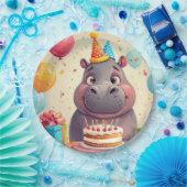 Adortable Hippo feiert Geburtstag mit Kuchen Pappteller (Party)