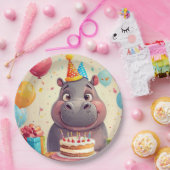 Adortable Hippo feiert Geburtstag mit Kuchen Pappteller (Party)