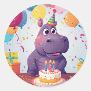 Adortable Hippo feiert Geburtstag mit Kuchen Runder Aufkleber
