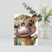 Adortable Hippo in Gold Postkarte (Stehend Vorderseite)