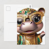 Adortable Hippo in Gold Postkarte (Vorne/Hinten)