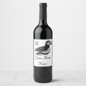 Adortable Horned Puffin Cartoon Weinetikett (Vorderseite)