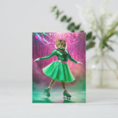 Adortable Ice Skaten Cat in Green Postkarte (Stehend Vorderseite)