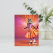 Adortable Ice Skaten Cat in Rosa Orange Postkarte (Stehend Vorderseite)