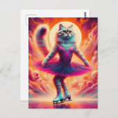 Adortable Ice Skaten Cat in Rosa Postkarte (Vorne/Hinten)