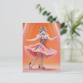 Adortable Ice Skaten Cat in Rosa Postkarte (Stehend Vorderseite)