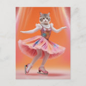Adortable Ice Skaten Cat in Rosa Postkarte (Vorderseite)