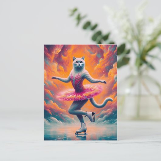 Adortable Ice Skaten Cat Postkarte (Stehend Vorderseite)