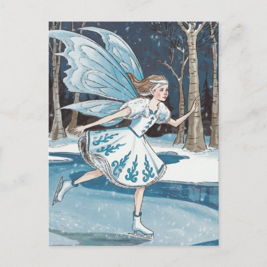Adortable Ice Skaten Fairy Blue White Winter Postkarte (Vorderseite)