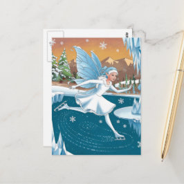 Adortable Ice Skaten Fairy Icy Winter Forest Postkarte