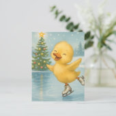 Adortable Ice Skaten Weihnachts Duckling Postkarte (Stehend Vorderseite)