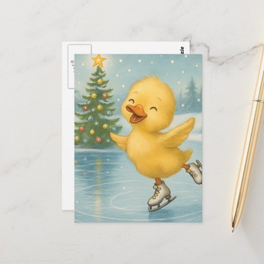 Adortable Ice Skaten Weihnachts Duckling Postkarte (Vorderseite/Rückseite Beispiel)