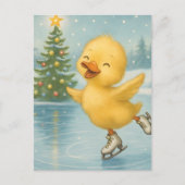 Adortable Ice Skaten Weihnachts Duckling Postkarte (Vorderseite)