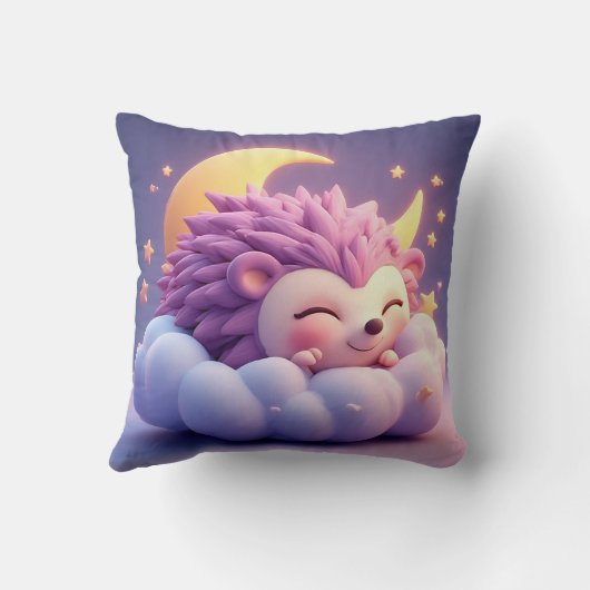 Adortable Igel schlafen auf einer Wolke Kissen (Rückseite)