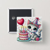Adortable Katze feiert Geburtstag mit Kuchen Button (Vorne & Hinten)