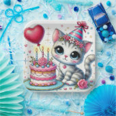 Adortable Katze feiert Geburtstag mit Kuchen Pappteller (Party)