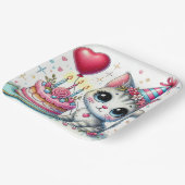 Adortable Katze feiert Geburtstag mit Kuchen Pappteller (Gewinkelt)