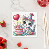 Adortable Katze feiert Geburtstag mit Kuchen Serviette (Beispiel)