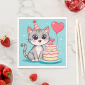 Adortable Katze feiert Geburtstag mit Kuchen Serviette (Beispiel)