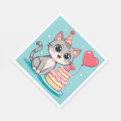 Adortable Katze feiert Geburtstag mit Kuchen Serviette (Ecke)